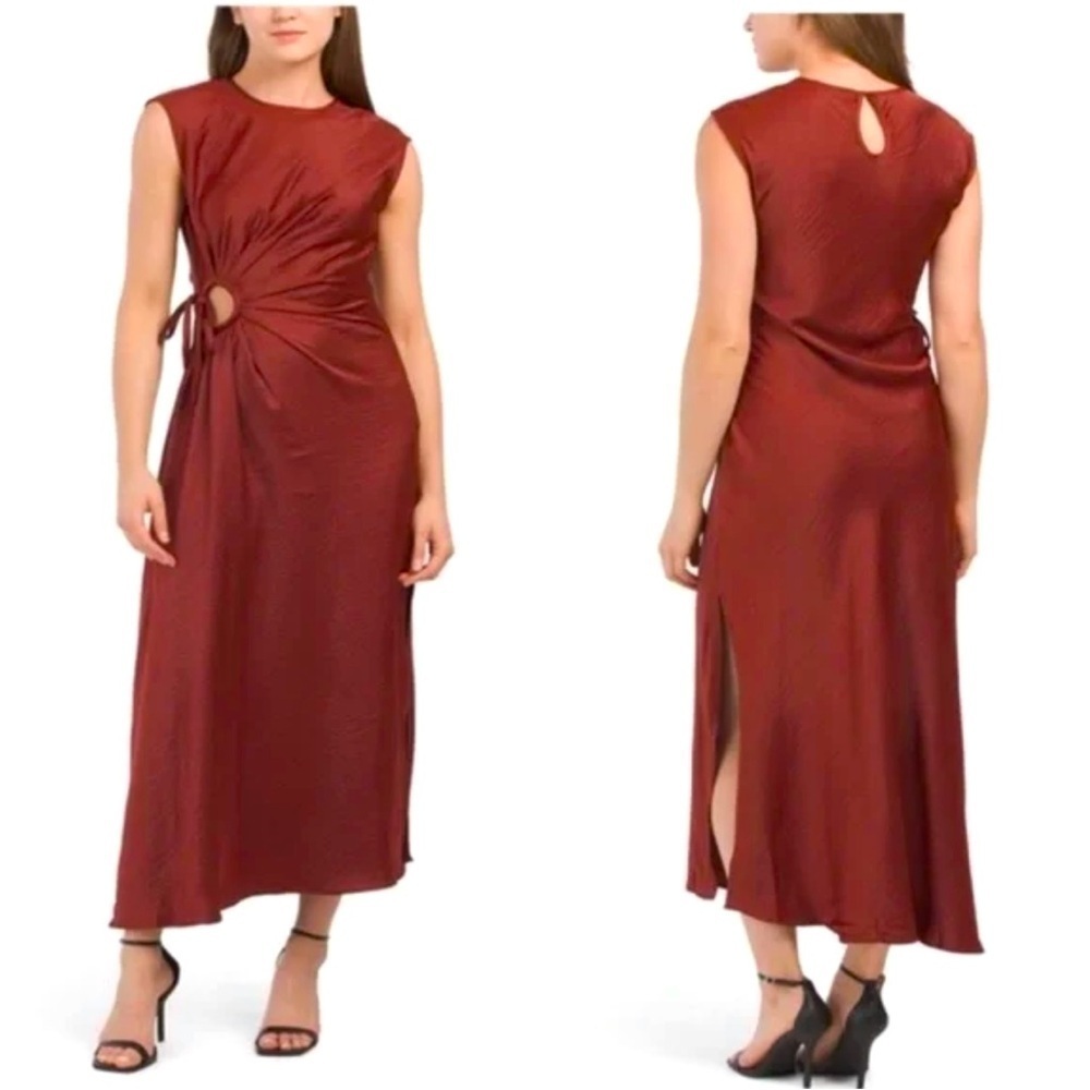 House of Harlow 1960 / Ruched Side Cut-out Satin Maxi Dress /Black sz L